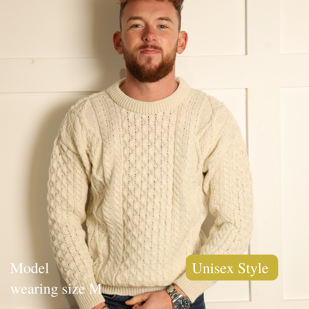 Hand Loomed | Pearl | Crew Neck Aran Sweater